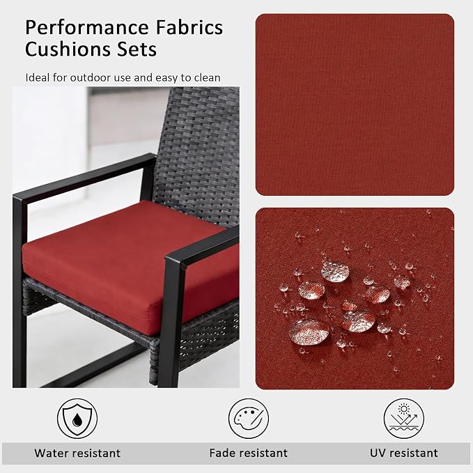 Sunbrella Outdoor Patio Chair Cushions Set of 4, Water-Resistant Stain-Resistant Weather Resistant Patio Seat Cushions Pad with Adjustable Straps,20"x20"x3.1",Sunbrella Canvas Henna
