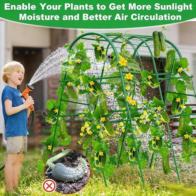 Garden Arch Trellis for Raised Beds, 4x5.3FT Plant Support for Cucumbers, Melons, Grapes, Roses & Climbing Vegetables, Outdoor Rust-Resistant Trellis for Vertical Growing, Green