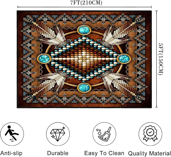 Southwestern Area Rug 5x7 Washable Living Room Rug Vintage Rugs,Aztec Tribal Native American Throw Mats Brown Non Slip Bedroom Area Carpet Western Rugs Soft Floor Carpets Mat for Dining Room,Laundry