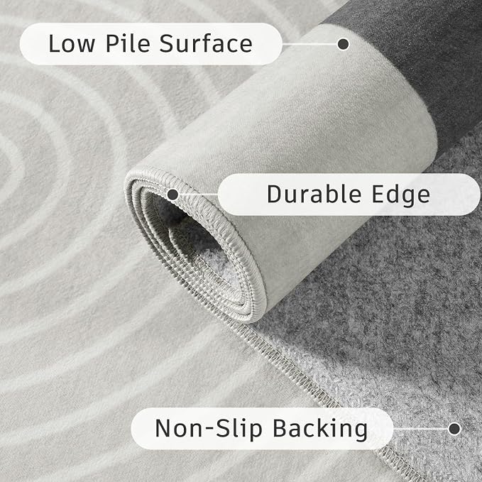 DCX Abstract Washable 6x9 Rug, Non Slip Low Pile Rug, Black Gray | Rugs for living room, bedroom, dining room, office, soft, mid century modern rug, sain resistant indoor carpet, home decor