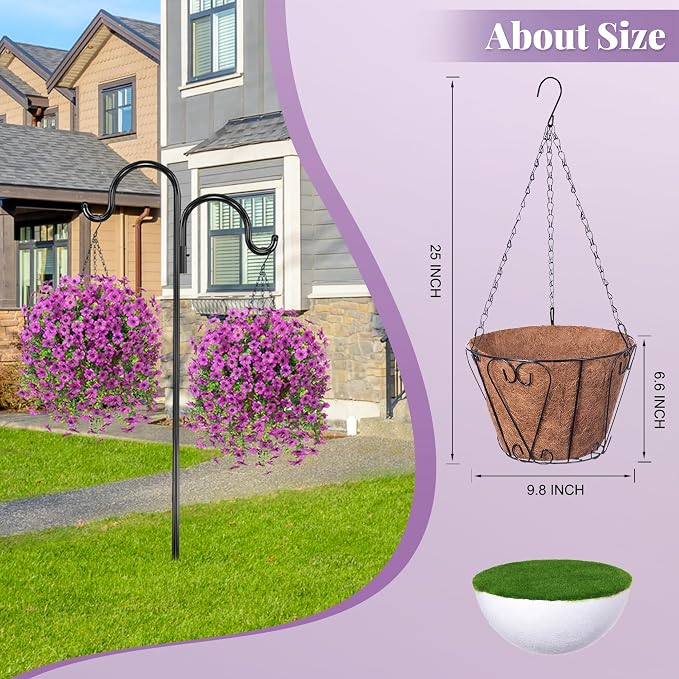 Ammyoo Artificial Fake Hanging Flowers with Basket for Outdoor Spring Decoration, Faux Silk Daisy Flower Real Touch Hanging Plants UV Resistant for Outside Porch Patio Garden Yard Home Decor(Purple)