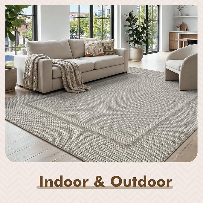 MontVoo-Outdoor Rug-Patio Rug 4x6 Polypropylene Indoor Outdoor Rugs Outdoor Carpet for Patio Deck Balcony Porch, Textured Weave, Durable for High Traffic, Fade-Resistant, Modern Neutral Grey