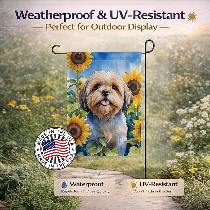 Caroline's Treasures DAC6116GF Lhasa Apso in Sunflowers Garden Flag Mailbox Flag Decorative Yard Flag Banner Outside Patio Artwork Yard Flower Beds, Garden Size, Multicolor