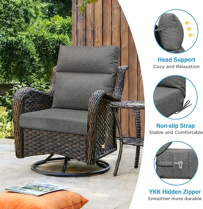 Sunbrella Outdoor Patio Chair Cushions 44x21x3.5 inch, Set of 2 Thicken Comfy Cushions for Rocker Non Slip Fade Shield Water Repellent High Back with Ties, Demo Graphite
