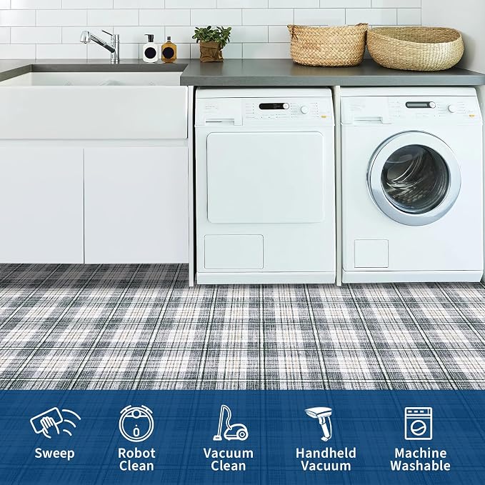 GarveeHome Checkered Rugs 2x3, Machine Washable Entryway Rug with Non Slip Backing, Stain Resistant Low-Pile Doormat for Indoor Outdoor Hallways Kitchen Bathroom Bedroom Grey