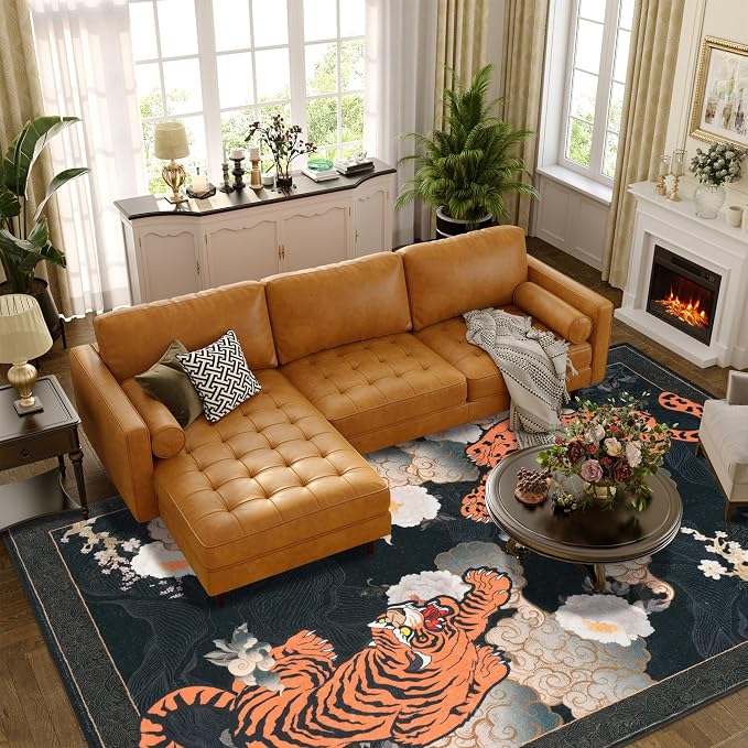 Tiger 8x10 ft Area Rug, Japanese Washable Rugs for Living Room, Large Soft Non Slip Ultra Thin Stain Resistant Floor Carpet for Home Office Bedroom, Black