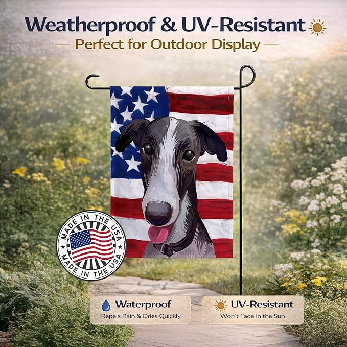 Caroline's Treasures CK6651GF Polish Greyhound Dog American Flag Garden Flag Mailbox Flag Decorative Yard Flag Banner Outside Patio Artwork Yard Flower Beds, Garden Size, Multicolor