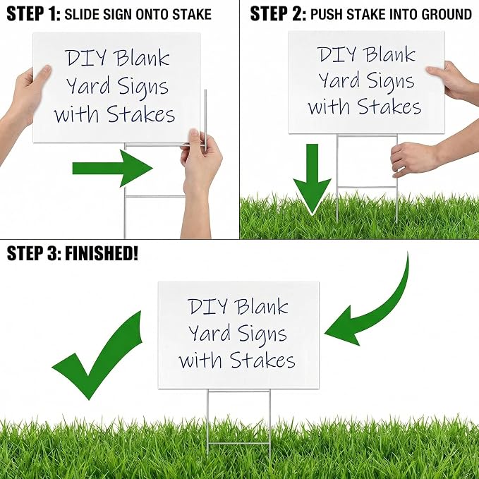10 Large Blank Yard Signs with Stakes 18 x 24",Corrugated Plastic Lawn Sign kit for Estate Garage Sale,Party,Birthday,Wedding,Campaign,Parking,Make your own Outdoor Sign