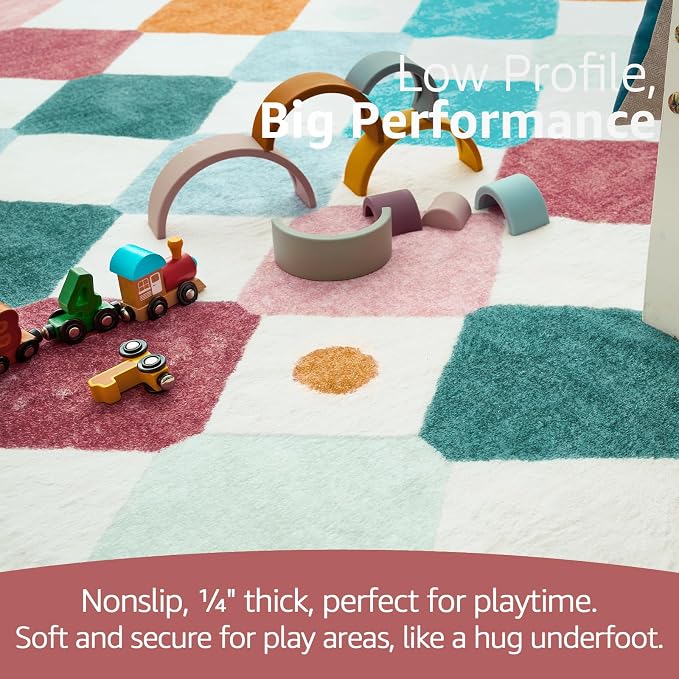 jinchan 5x7 Nursery Rug Washable Kids Rug Colorful Play Mat Decor Confetti | Soft, Non-Slip, Cute, Kid-Friendly, Modern Checkered Diamond Design, Classroom, Playroom, Bedroom, Dorm, Daycare, Living Room