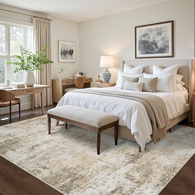 Tosuoka 8x10 Area Rugs for Living Room Abstract Washable Beige Grey Rug | With Anti-Slip Backing，Non-Shedding，Stain-Resistant，Soft Modern Large Carpet for Bedroom Dining Room Farmhouse Nursery
