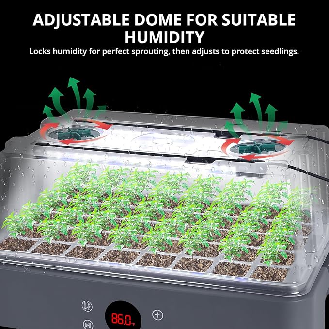 Sondiko Seed Starter Tray with Grow Light, Heated Seed Starter Kit with Temperature Display, Humidity Dome Germination Kit, Adjustable Plant Light for Seed Starting and Seedling Growth