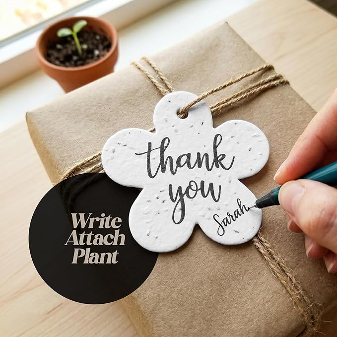 24Pcs Plantable Flower Thank You Tags with Wildflower Seeds - 4 Floral Designs (6 Each) Writable Favor Tags for Birthdays, Weddings, Bridal Shower, Mom Gifts, Party Favors & Gift Wrapping