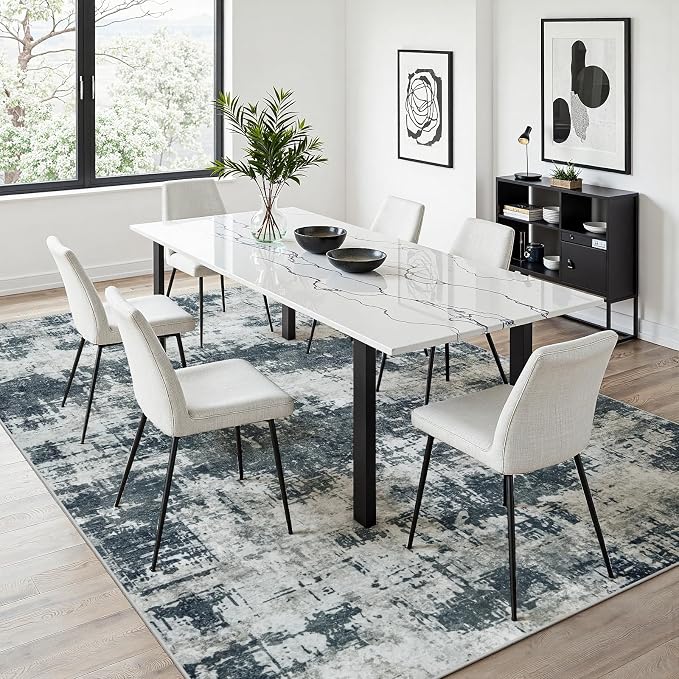 10x14 Area Rugs for Living Room: Washable Soft Black Abstract Carpet | Non-Slip TPE & Stain Resistant,0.25" Low-Pile,Kids Pet Friendly Modern Decor for Dining Room Farmhouse Office, Non-Shedding