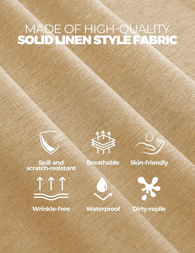 Decorelia Faux Linen Farmhouse Table Cloth 60"x84" for 4-6 ft Rectangle Table, Beige Waterproof Outdoor Washable Cloth Tablecloth for Rectangular Dining Room Kitchen Outdoor Party Restaurant Decor