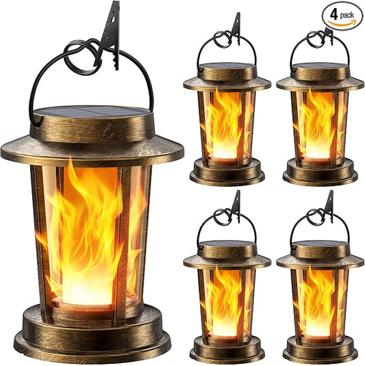Solar Lanterns Outdoor Waterproof, Upgraded Flickering Flame Solar Lights Outdoor, Solar Powered Lanterns Decorative, Hanging Solar Lantern for Garden Yard Patio Path Porch Tree Decor 4 Pack(Copper)