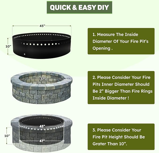 FEBTECH - 45" D x 12" H Smokeless Fire Ring Liner - Steel Fire Ring | Premium Heat Resistant Portable Fire Ring Insert for In-Ground or Above-Ground Outdoor Camping Bonfires