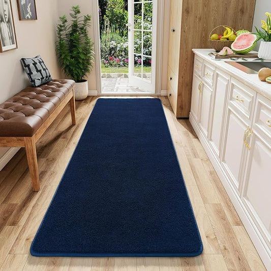 AROGAN Shag Runner Rug for Hallways, 2x6 Feet Washable Rugs, Navy Blue | Soft Washable Memory Foam Carpet for Bedroom, Non Slip Backing Runners Rug for Hallways, Kitchen, Bathroom, Entryway Home