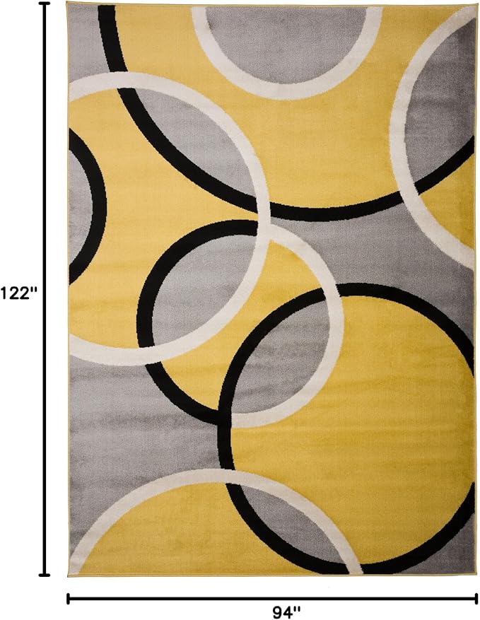 Rugshop Abstract Circles Contemporary Area Rug Yellow 7'10" x 10'2" | Fade-Resistant, Rectangular, Size 7'10" x 10'2", Living Room, Bedroom, Dining Room, Home Office, Kitchen, Entryway, Hallway