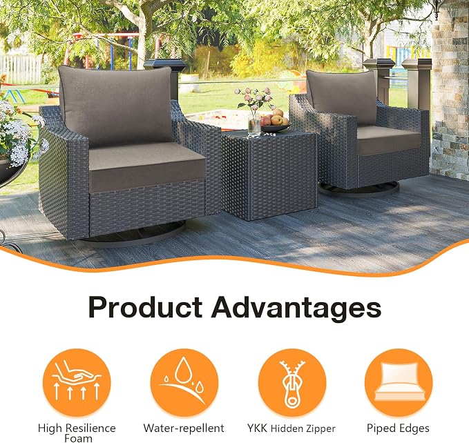 Unimatta Sunbrella Outdoor Patio Chair Cushions Set, 24" x 24", Set of 2, Water-Repellent, Fade Resistant, Deep Seat Cushion for Backyard, Couch, Sofa and Patio Furniture, Cast Shale