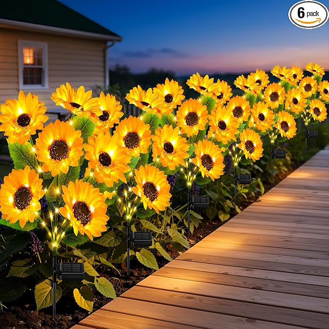 Ahaorigin Solar Sunflower Lights 6 Pack, 36 LED Solar Garden Lights Outdoor, IP65 Waterproof Solar Flowers for Yard Patio Decor, Auto On/Off, Best Mother’s Day Gift Ideas for Mom Grandma Women