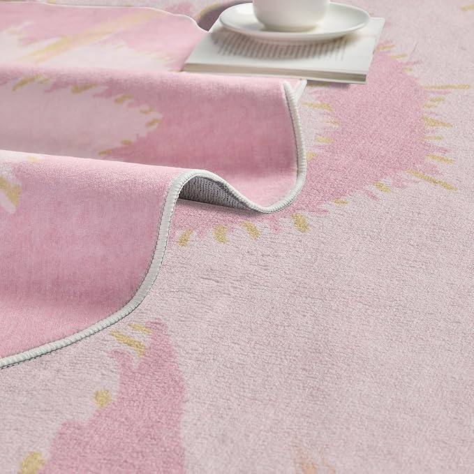 Latte&Fog 6ft Pink Round Area Rug for Girl Bedroom Washable Cute Circle Rug | Non Slip Low Pile Soft Floral Indoor Carpet for Living Room Kids Playroom Nursery Classroom Dorm Decor Dining Kitchen Office
