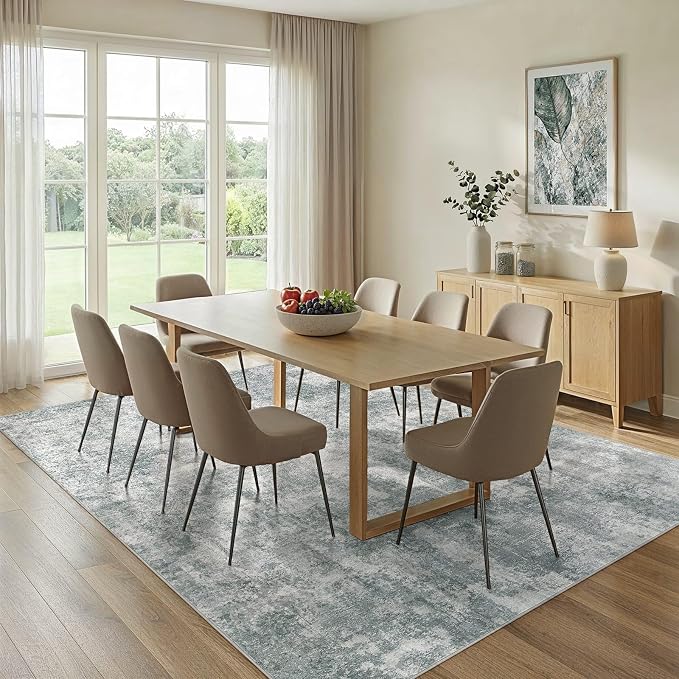 9x12 Area Rug Washable Abstract Rugs for Living Room Grey | for Bedroom, Dining Room, Office, Nursery, Soft Neutral, Low Pile Non-Slip, Kid Pet Friendly, Large Indoor Carpet, Home Decor