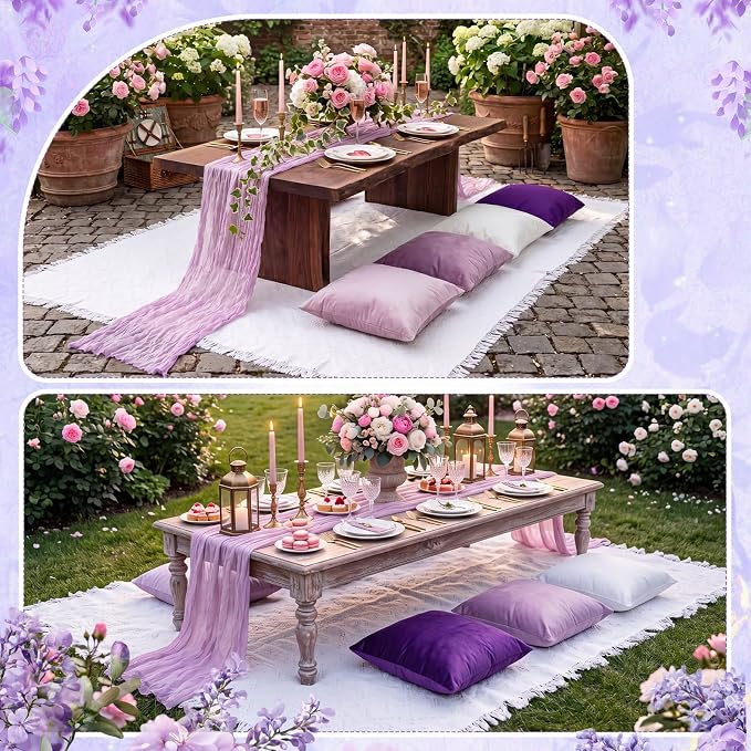 Moukeren 10 Pcs 71''x102'' Extra Large White Outdoor Boho Picnic Blanket with Table Runner and 8 Throw Pillow Covers Oversized Washable Portable Beach Blanket for Picnic Camp Lawn Wedding