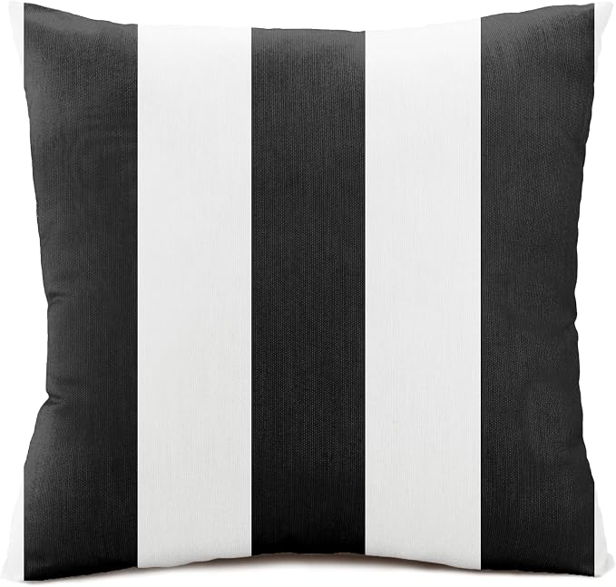 Austin Horn Classics Sunbrella Cabana Stripe White/Black, Zippered 20-inch x 20-inch Pillow Cover ONLY (Set of 2) Indoor/Outdoor Easy Clean Fill Sold Seperately