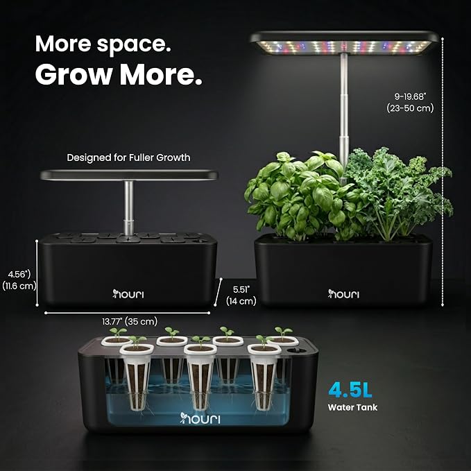 Nouri Hydroponics Growing System, 7 pod Smart Indoor Herb Garden Kit with LED Grow Lights, Hydroponic Herb Garden Indoor for Plant Lovers, Gardeners, Kitchen, Basil Seeds Included