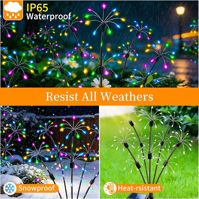 Solar Garden Lights Outdoor, 4 Pack 2-Layer Multicolor Solar Firework Lights, Waterproof Starburst Fairy Light Garden Decor for Yard Patio Pathway Lawn, Unique Gifts for Women Mom Grandma Mother's Day