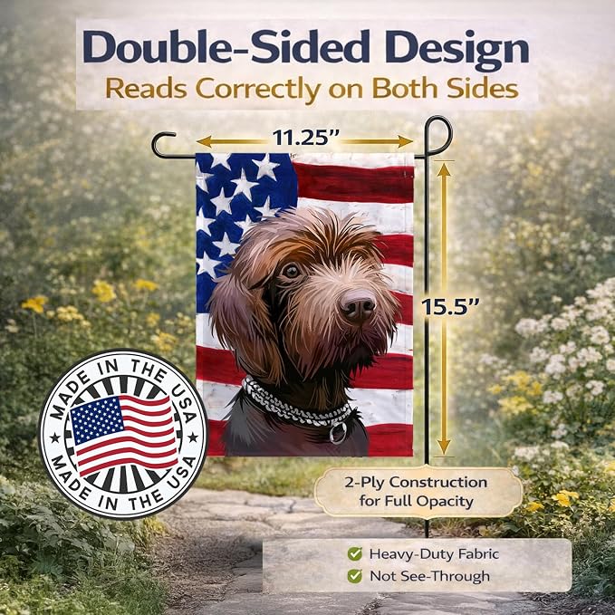 Caroline's Treasures CK6664GF Pudelpointer Dog American Flag Garden Flag Mailbox Flag Decorative Yard Flag Banner Outside Patio Artwork Yard Flower Beds, Garden Size, Multicolor