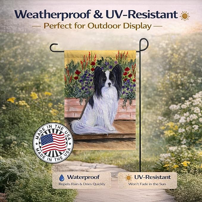 Caroline's Treasures SS8210GF Papillon Garden Flag Mailbox Flag Decorative Yard Flag Banner Outside Patio Artwork Yard Flower Beds, Garden Size, Multicolor