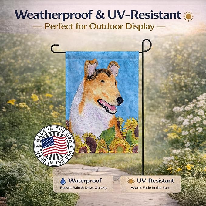 Caroline's Treasures SS4239GF Collie Smooth in Summer Flowers Garden Flag Mailbox Flag Decorative Yard Flag Banner Outside Patio Artwork Yard Flower Beds, Garden Size, Multicolor