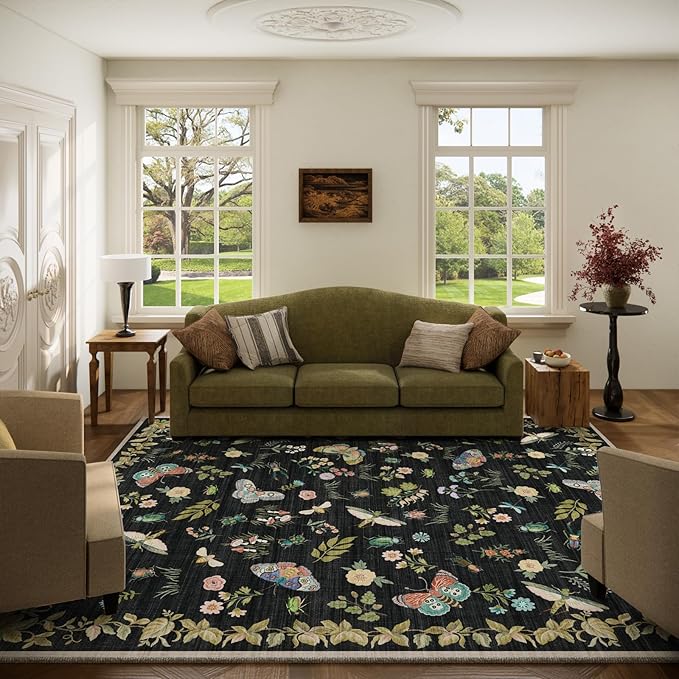 Machine Washable Rug for Living Room: 5x7 Area Rugs Vintage Rugs Stain Resistant Non Slip Low Pile Lightweight Soft Carpets for Bedroom Kitchen Dining Room Nursery Kids Room Farmhouse Home Office