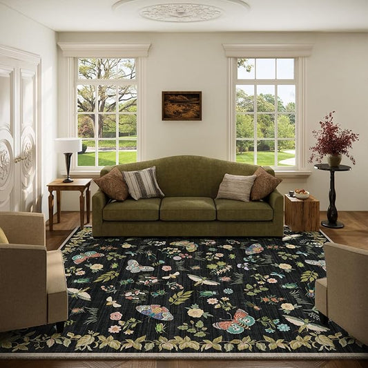 Machine Washable Rug for Living Room: 5x7 Area Rugs Vintage Rugs Stain Resistant Non Slip Low Pile Lightweight Soft Carpets for Bedroom Kitchen Dining Room Nursery Kids Room Farmhouse Home Office