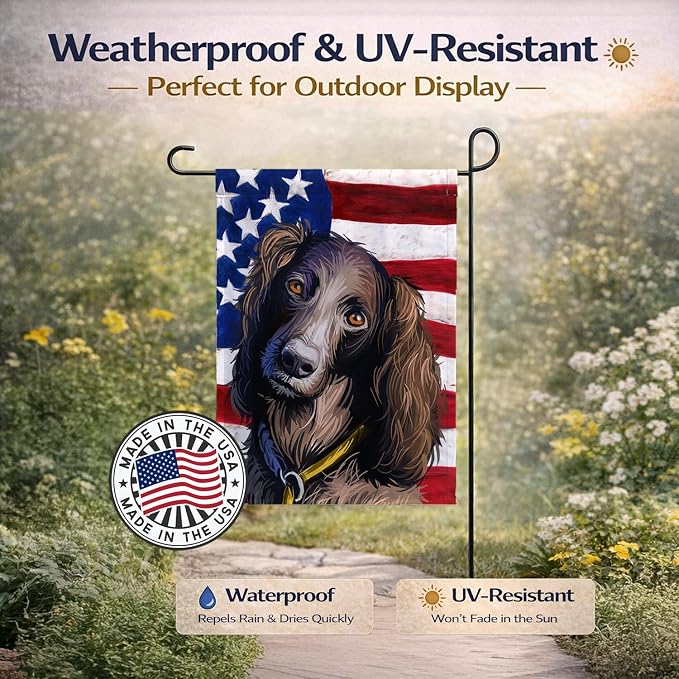 Caroline's Treasures CK6685GF Saint-Usuge Spaniel Dog American Flag Garden Flag Mailbox Flag Decorative Yard Flag Banner Outside Patio Artwork Yard Flower Beds, Garden Size, Multicolor