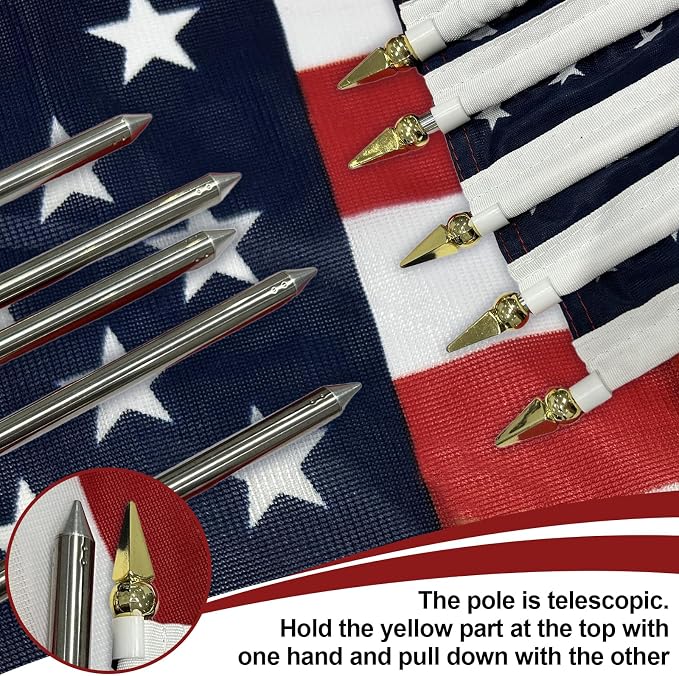 12x18 inch Small American Flag on Stick 6 Pcs for 250th Anniversary, Mini Hand Held US USA Flags with Retractable Stainless Steel Pole for Outside Yard 4th of July Decorations