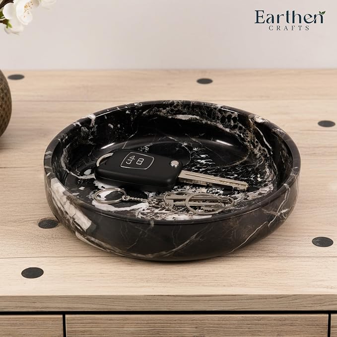 Marble Serving Bowl 8" Black Fruit Bowl For Kitchen Counter For Kitchen Decor, Decorative Bowl for Home Decor, Entryway Table Modern Candy Bowl