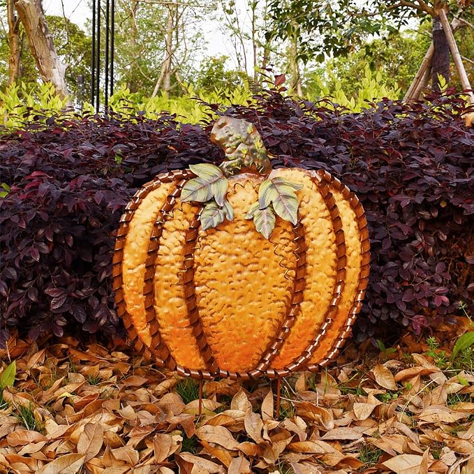 26" H Metal Pumpkin Yard Stake - Outdoor Fall Decor Rustic Garden Stake - Autumn Yard Sign Lawn Ornaments for Porch, Home, Patio - Harvest Thanksgiving Halloween Decorations