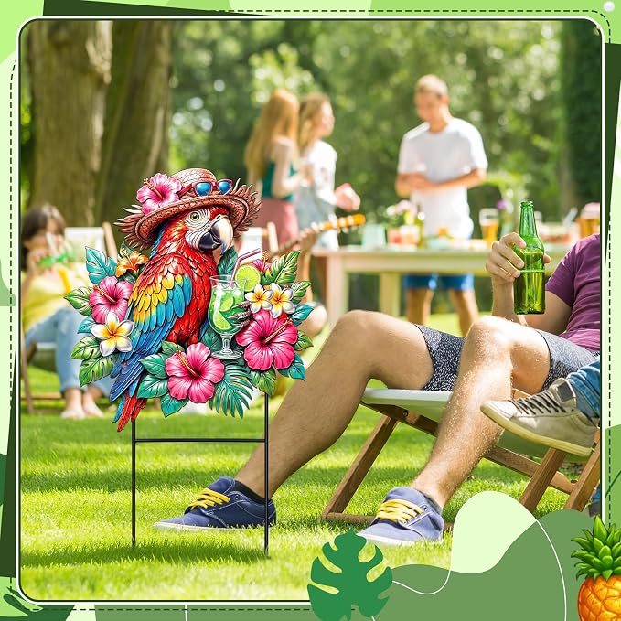 Amyhill Tropical Outdoor Decor 2026vbs Parrot Metal Garden Stakes 25 Inch Jungle Leaves Welcome Yard Signs Decorative Garden Stakes for Patio Lawn Walkway Backyard Porch Luau Rainforest Party Supplies
