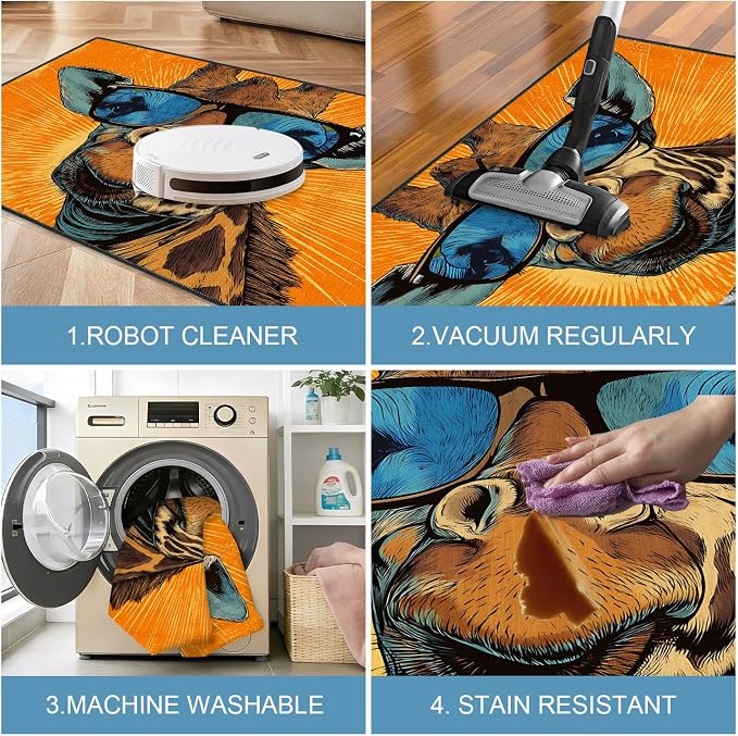 Cool Giraffe with Sunglasses 2x3 Entry Rug,Washable Small Rugs for Entryway Kitchen Bathroom Door Mat Indoor Entrance,Non Slip Rubber Backing, Stain & Fade Resistant,Fun Pop Art Decor