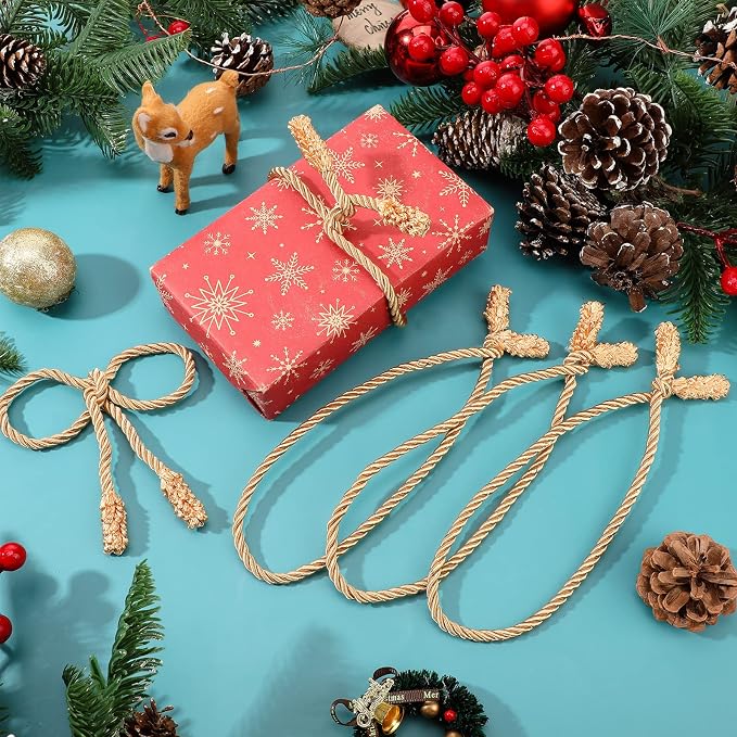 Zhengmy 16 Pcs 20 Inches Christmas Garland Ties Christmas Decorative Twist Ties for Banister Reusable and Flexible Twist for Xmas Home Decorations Holiday Craft Wrapping (Gold)