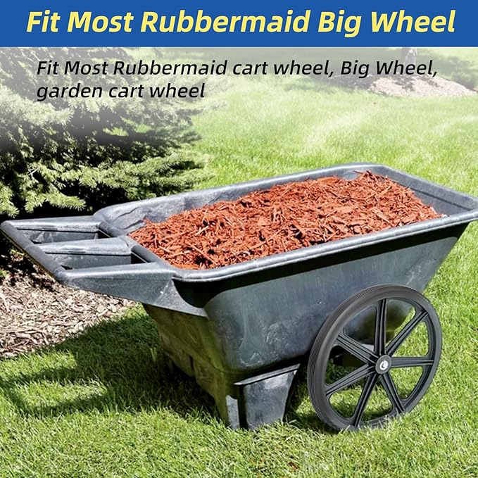 GICOOL 20" Flat Free Tire and Wheel, with 3/4" & 5/8" Bearing, 2.45" Centered Hub, Replacement Wheel For Rubbermaid Wheelbarrow, Garden Yard Cart, 2 Pcs