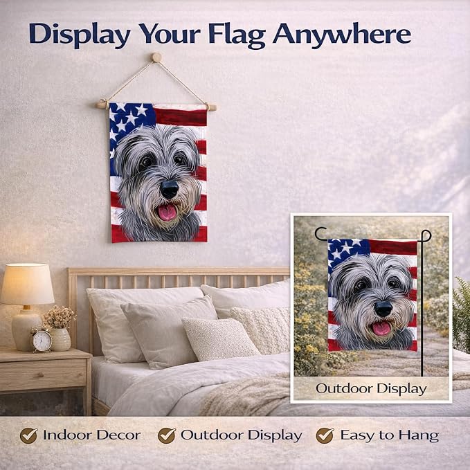 Caroline's Treasures CK6619GF Miniature Schnauzer Dog American Flag Garden Flag Mailbox Flag Decorative Yard Flag Banner Outside Patio Artwork Yard Flower Beds, Garden Size, Multicolor