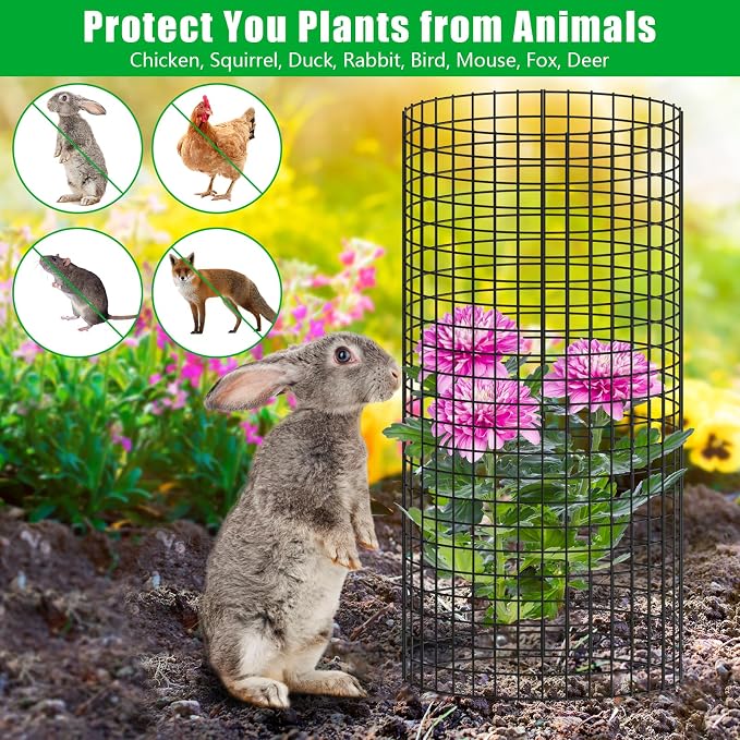 5 Pack Plant Protector from Animals, 24x12 inch Wire Plant Cages Mesh Plant Cage Garden Plant Protector, Sturdy Bunny Barricades Chicken Wire Cloche Plant Protectors for Keeping Bunny Animals Out