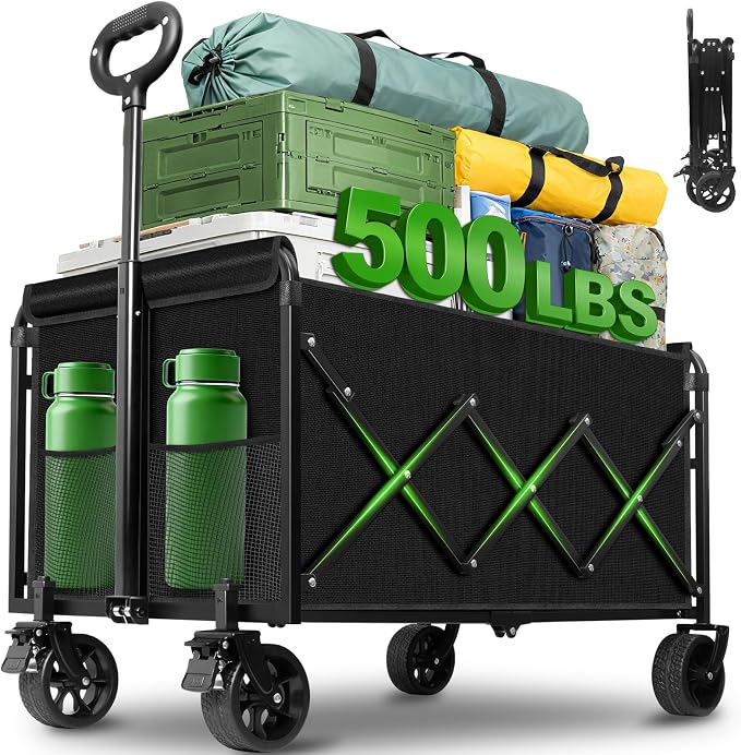 Foldable 500Lbs Collapsible Wagon Cart with all-terrain wheels