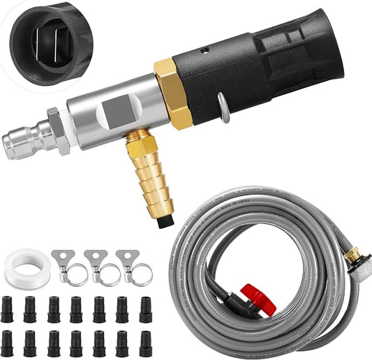 Adjustable Long-Range External Chemical Injection for Pressure Washer, Downstream Injector Nozzle Kit 4-4.5 GPM, 1/4" Quick Connect/15FT Siphon Hose, 2500 to 4000 PSI
