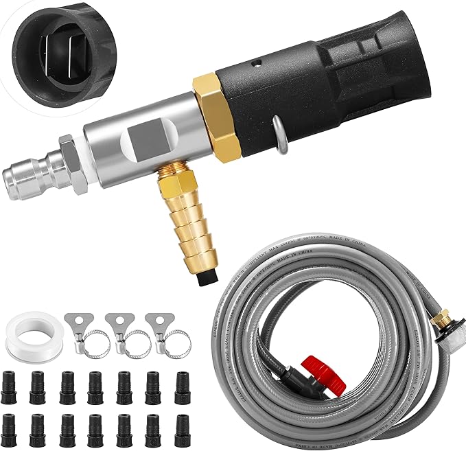 Adjustable Long-Range External Chemical Injection for Pressure Washer, Downstream Injector Nozzle Kit 2-2.5 GPM, 1/4" Quick Connect/45FT Siphon Hose, 2500 to 4000 PSI