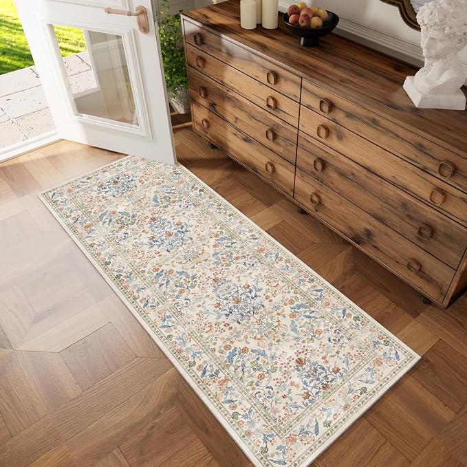 Washable Runners for Hallways Kitchen Rug: 2'6"x8' Runner Rugs Stain Resistant Non Slip Low Pile Soft Carpet Runners Rug for Bedroom Entryway Indoor Beside Bathroom Laundry Room
