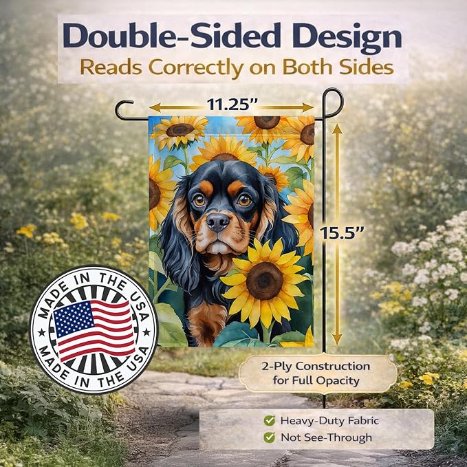 Caroline's Treasures DAC6048GF Cavalier Spaniel in Sunflowers Garden Flag Mailbox Flag Decorative Yard Flag Banner Outside Patio Artwork Yard Flower Beds, Garden Size, Multicolor